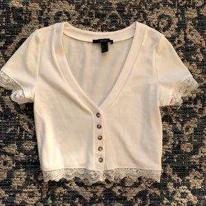 White lace crop top.